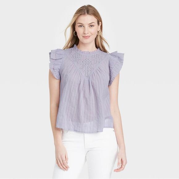 Universal Thread Tops - UNIVERSAL THREAD PURPLE RUFFLE SLEEVE BLOUSE large